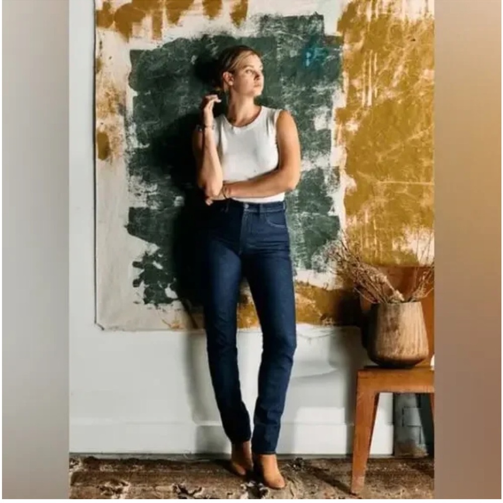Imogen & Willie “Elizabeth” high waist slim straight jean in dark rinse.